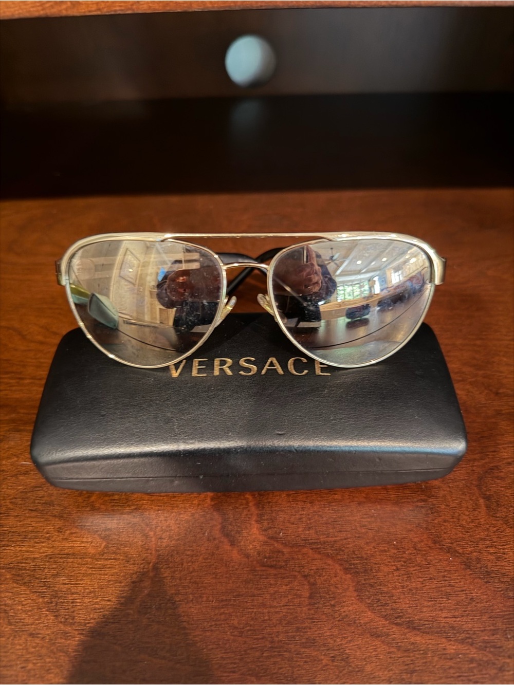 Versace Gold Frame Aviator Sunglasses with Silver Mirrored Lenses